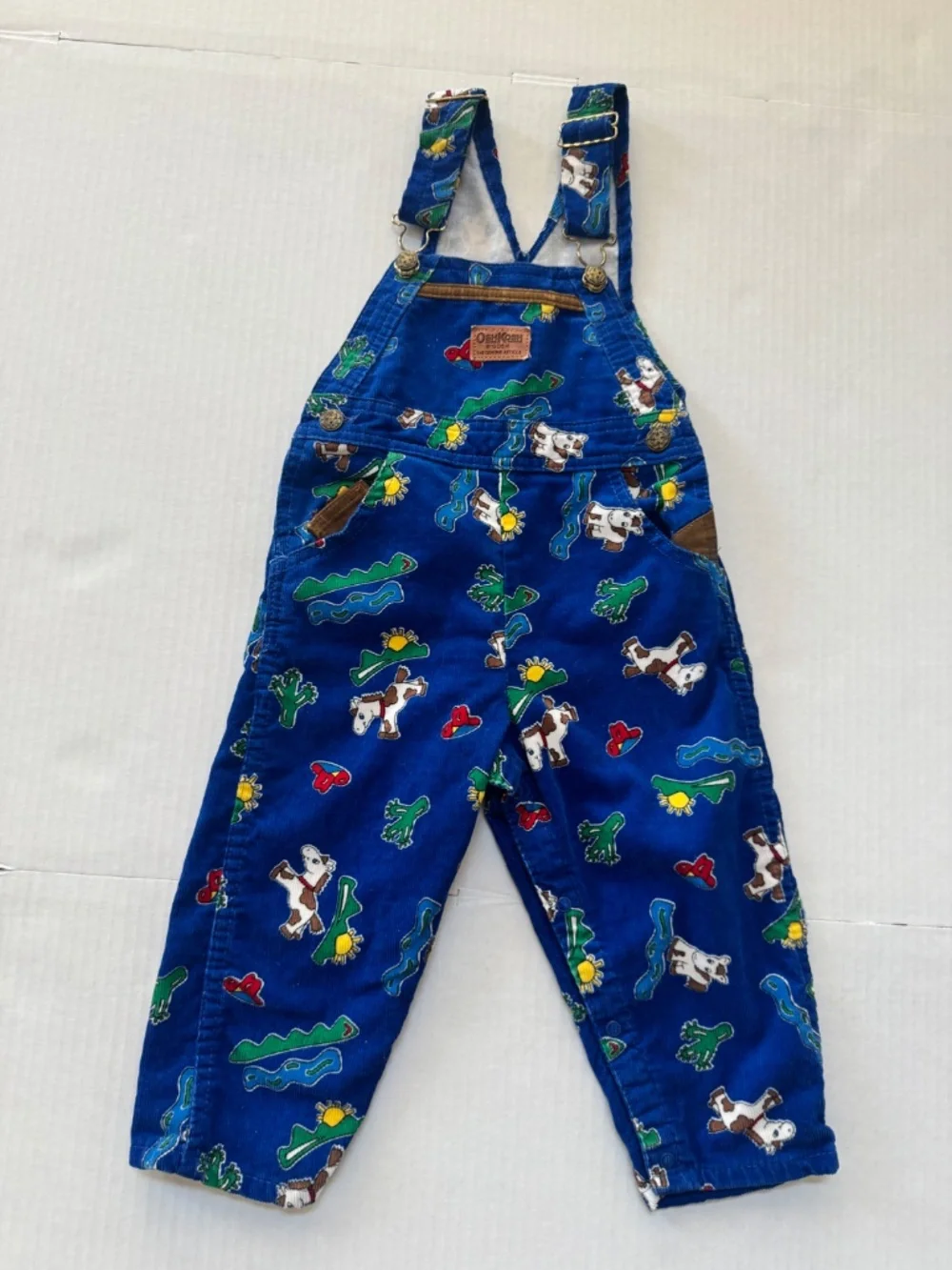 VTG OshKosh Corduroy Vestbak Overalls Blue  Western Horse Pattern Toddler 4T USA